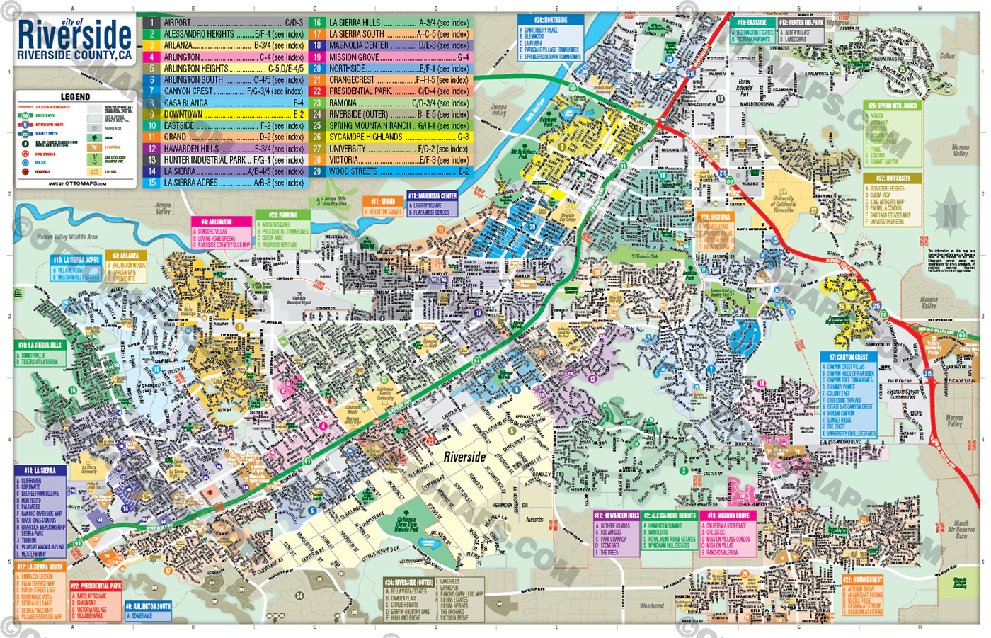 Riverside City Map, CA - POSTER PRINTS
