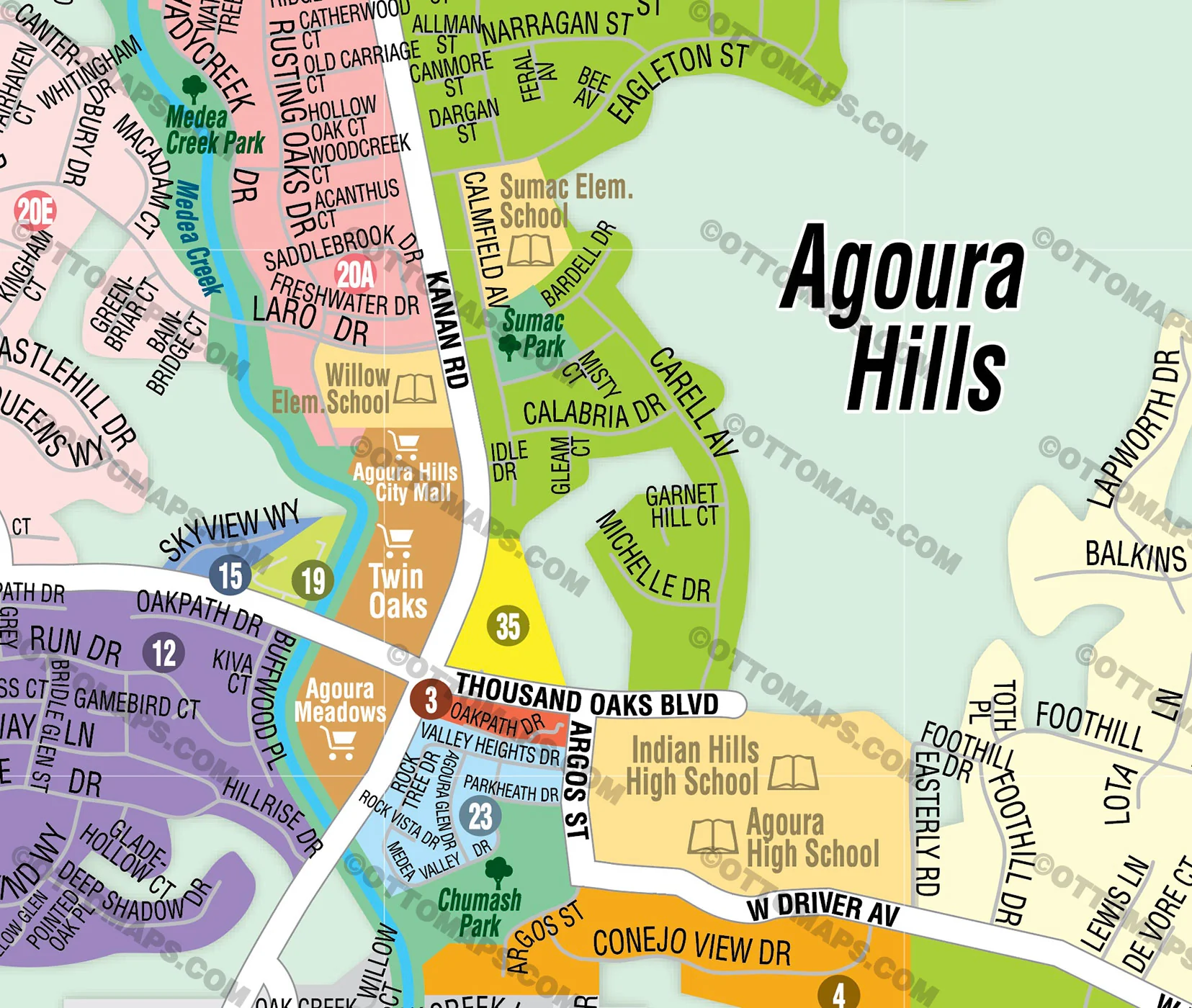 Agoura Hills Map, Los Angeles County, CA - FILES - PDF and AI Files, editable, vector, royalty free - Image 2