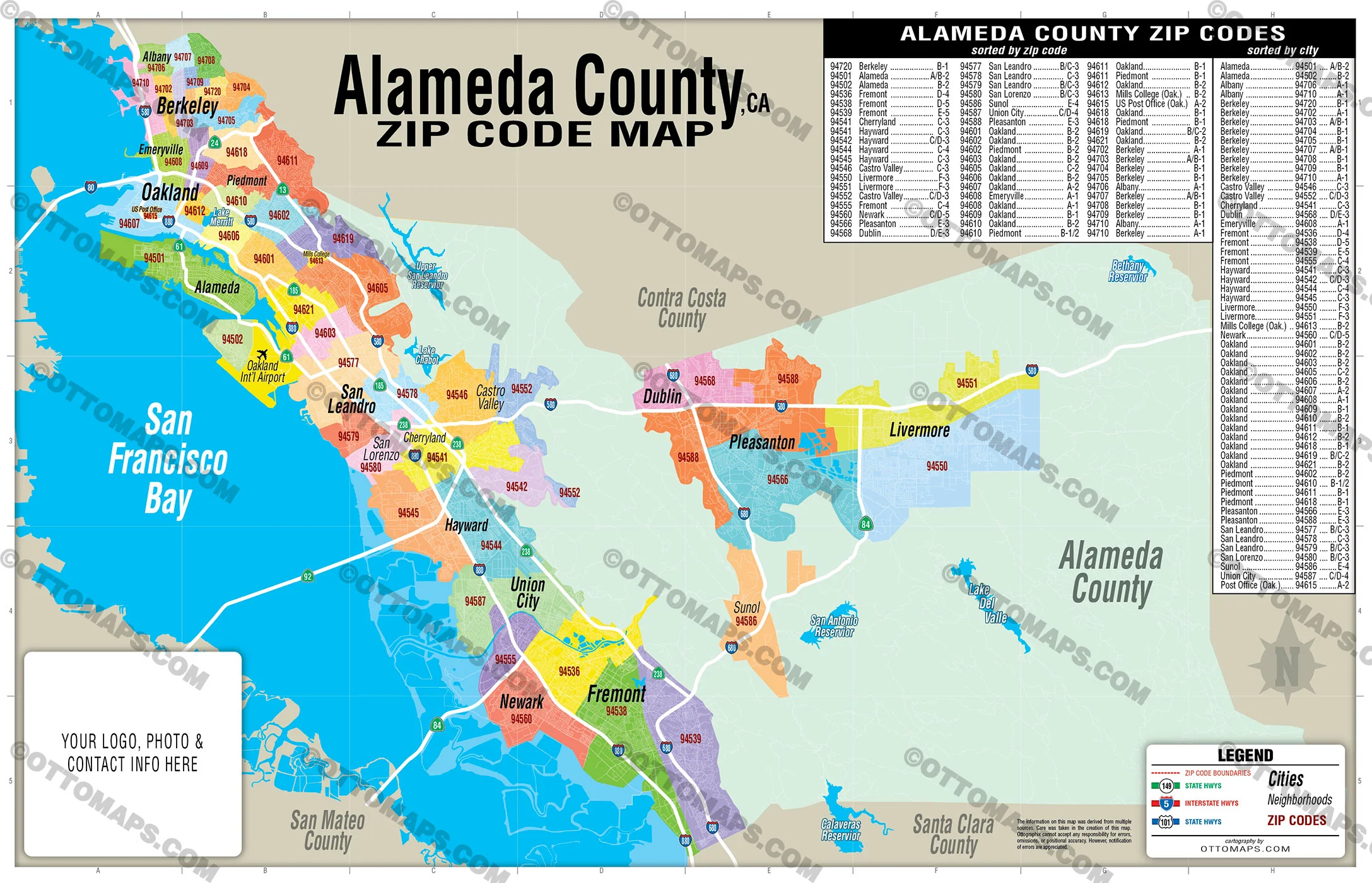 Alameda County Zip Code Map - FILES - PDF and AI, layered, editable, vector, royalty free - Image 3