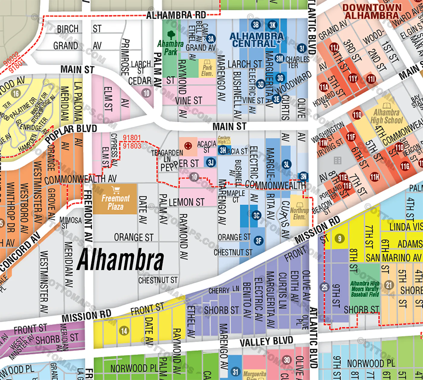 Alhambra Map, Los Angeles County, CA - FILES - PDF and AI, editable, vector, royalty free - Image 2