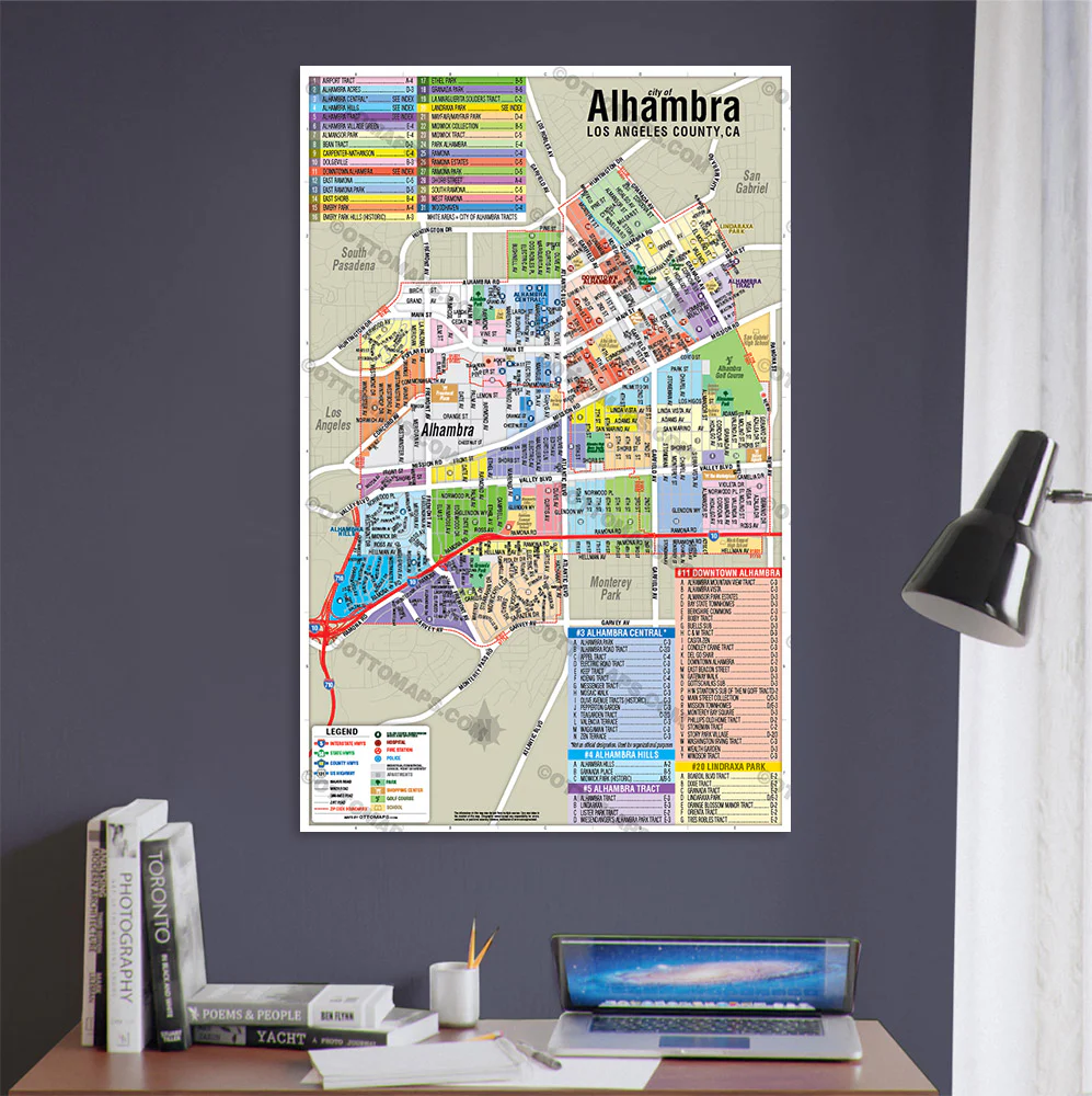 Alhambra Map, Los Angeles County, CA - POSTER PRINTS