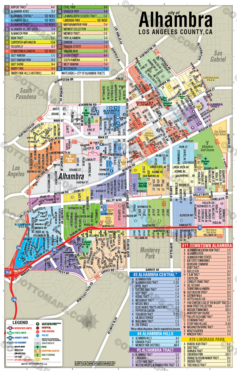 Alhambra Map, Los Angeles County, CA - POSTER PRINTS - Image 2