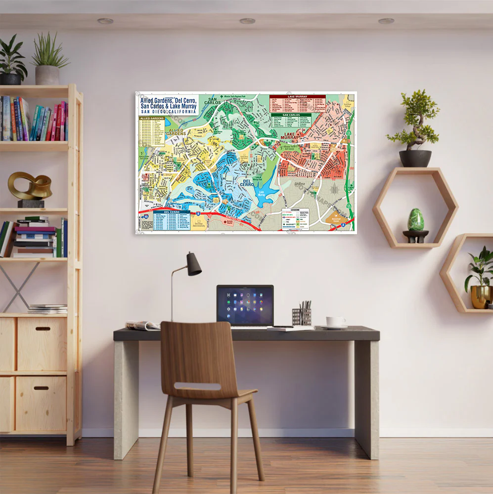 Allied Gardens, Del Cerro, San Carlos & Lake Murray Map, San Diego County, CA - POSTER PRINTS