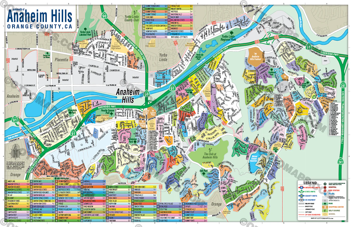 Anaheim Hills Map, Orange County, CA - POSTER PRINTS