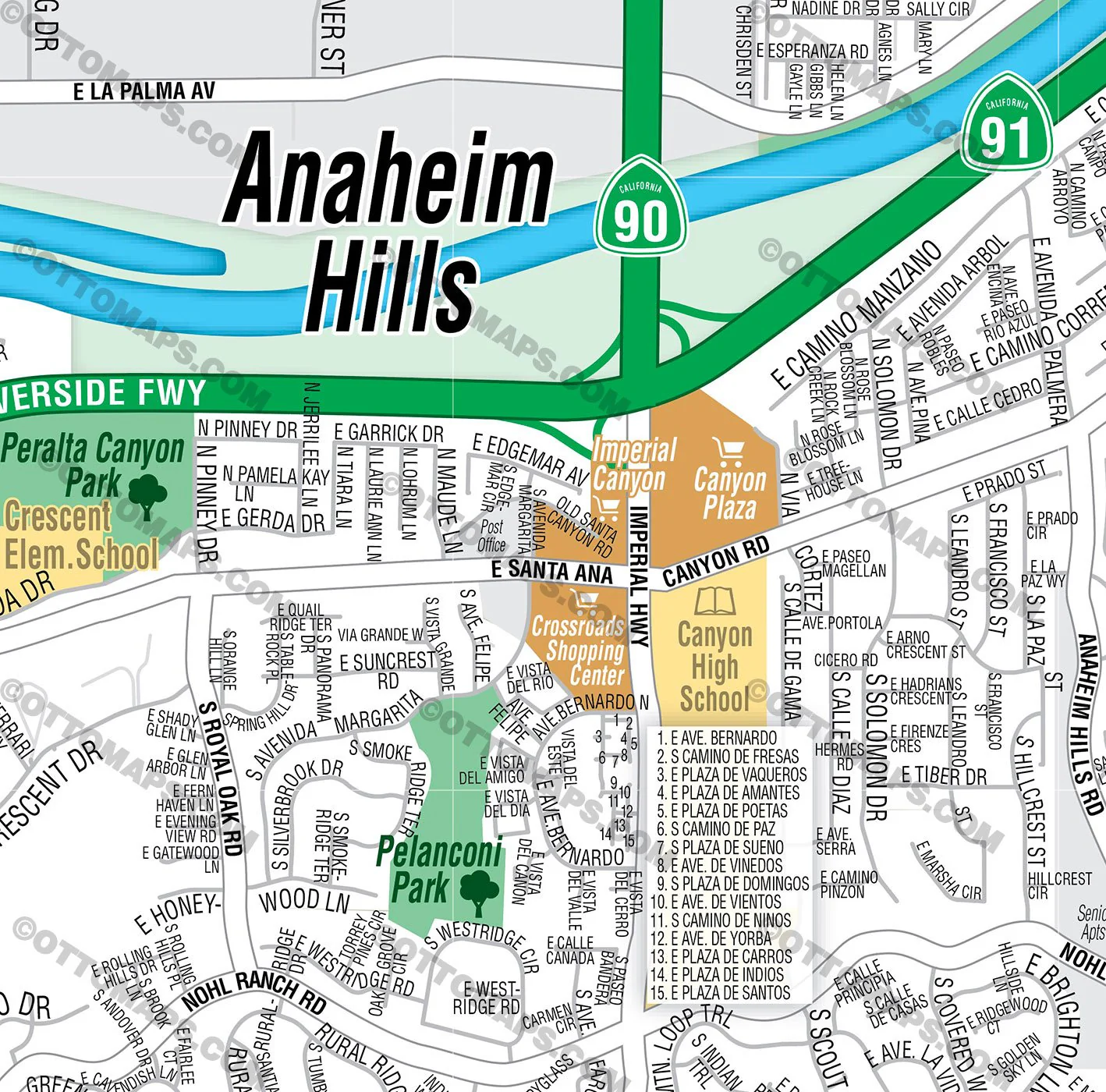 Anaheim Hills Street Map, Orange County, CA - FILES - PDF and AI, editable, vector, royalty free - Image 2