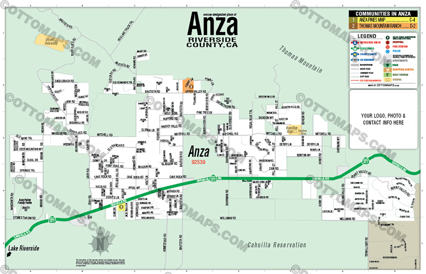 Anza Map, Riverside County, CA - FILES - PDF and AI Files, editable, vector, royalty free