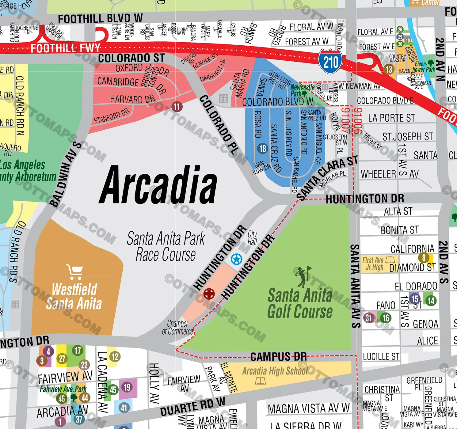 Arcadia Map, Los Angeles County, CA - FILES - PDF and AI, editable, vector, royalty free - Image 2