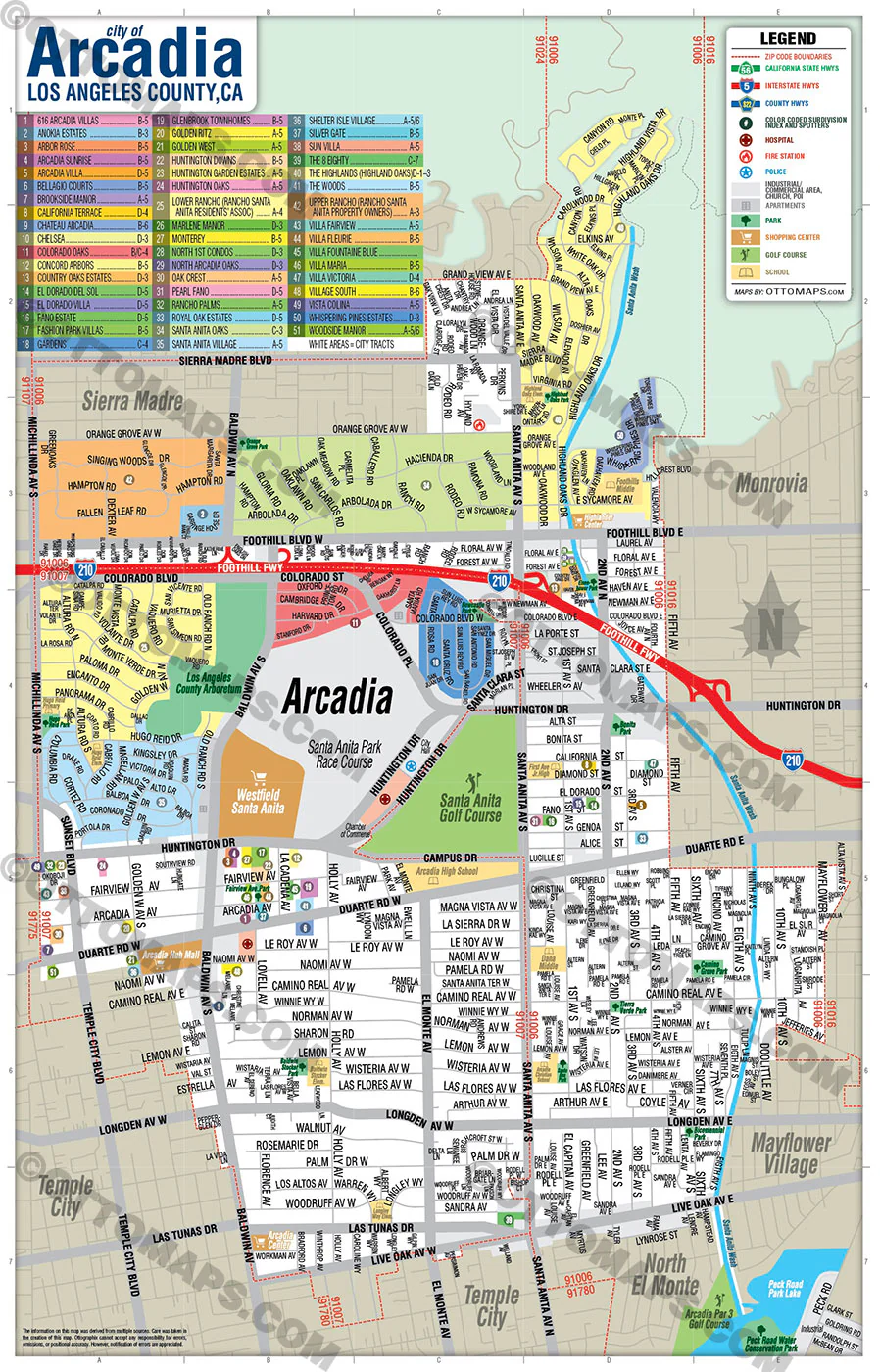 Arcadia Map, Los Angeles County, CA - FILES - PDF and AI, editable, vector, royalty free - Image 3