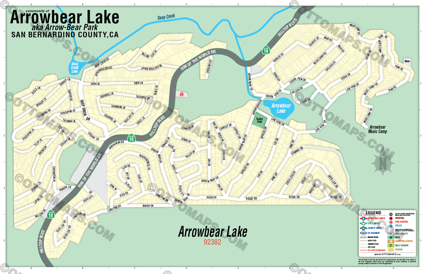 Arrowbear Lake Map, San Bernardino County, CA - FILES - PDF and AI Files, editable, vector, royalty free - Image 2