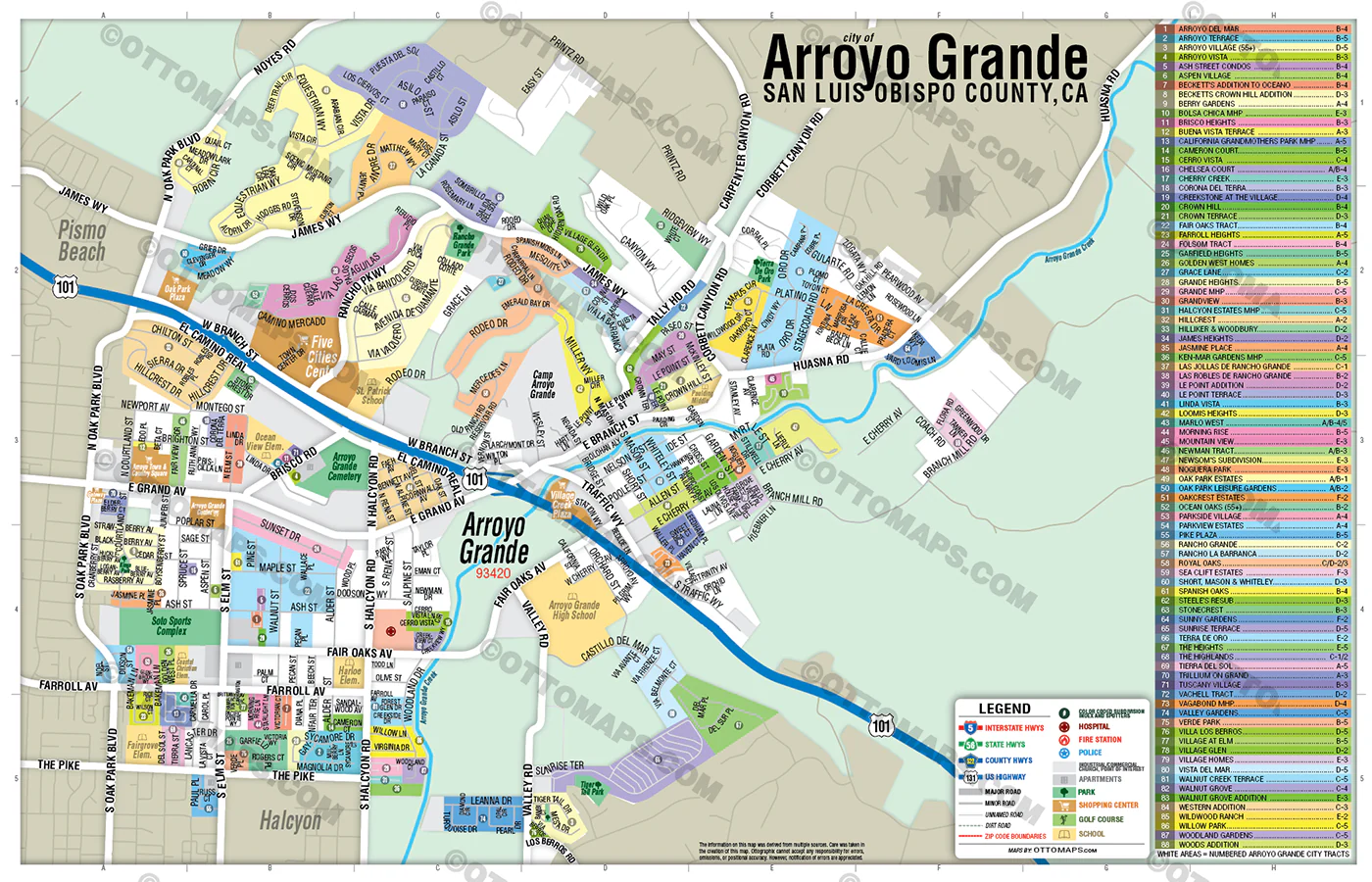 Arroyo Grande Map, San Luis Obispo County, CA - POSTER PRINTS - Image 2