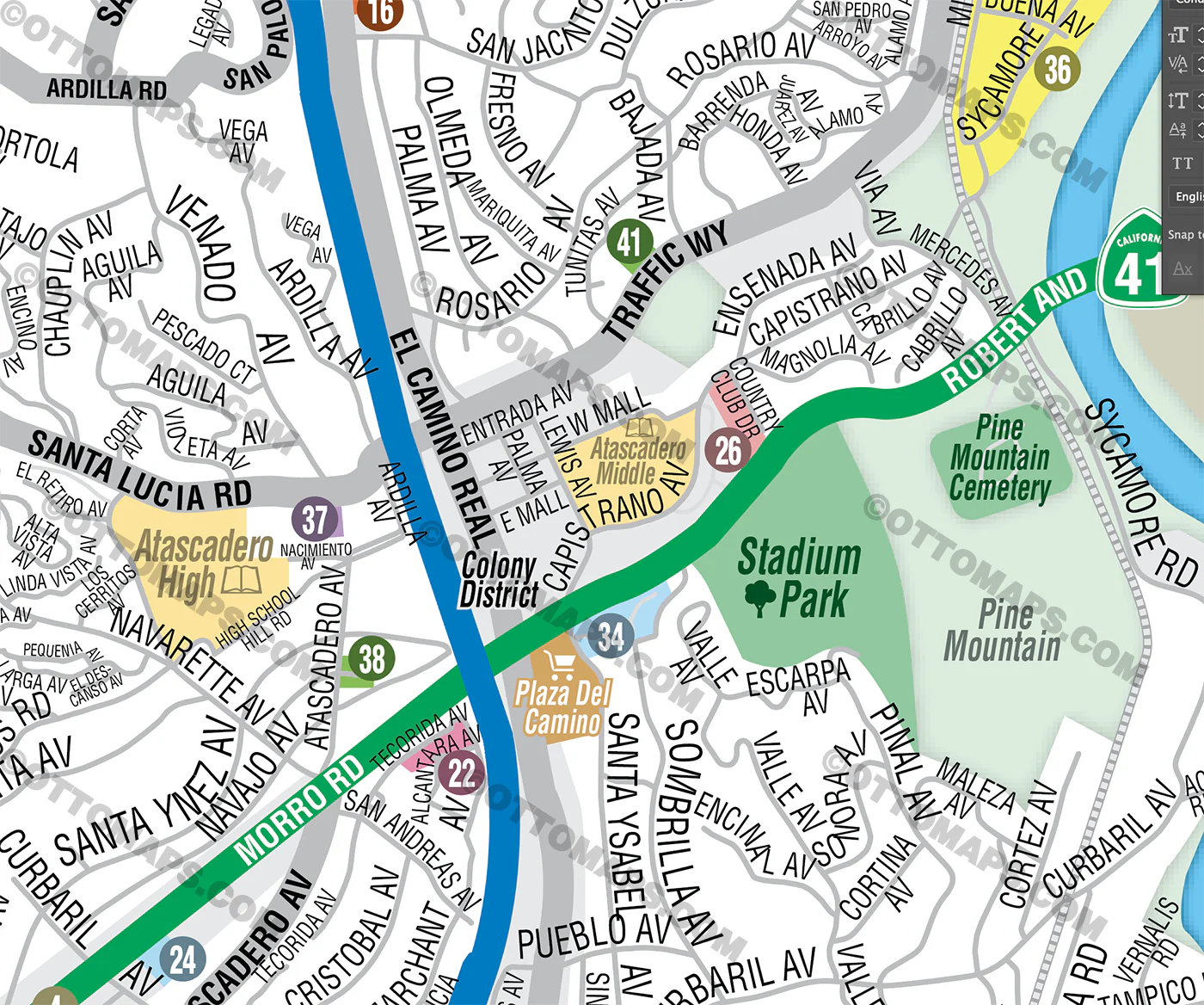 Atascadero Map, San Luis Obispo County, CA - FILES - PDF and AI, editable, vector, royalty free - Image 3