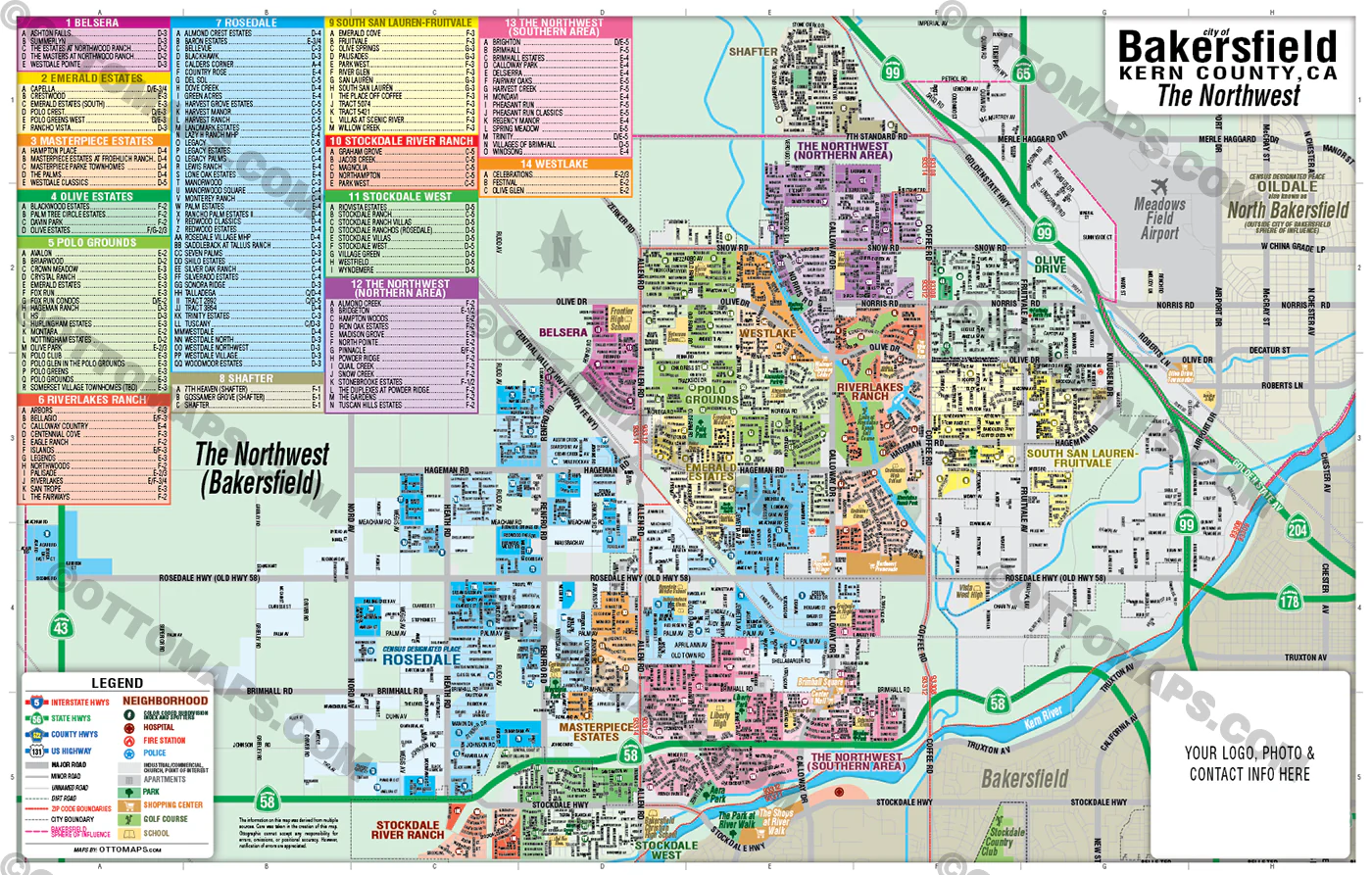 Bakersfield Map, The Northwest - Kern County, CA - FILES - PDF and AI Files, editable, vector, royalty free - Image 3