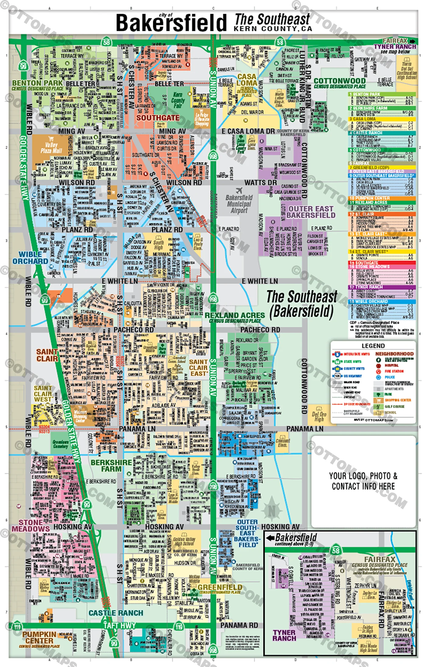 Bakersfield Map, The Southeast - Kern County, CA - FILES - PDF and AI Files, editable, vector, royalty free - Image 3
