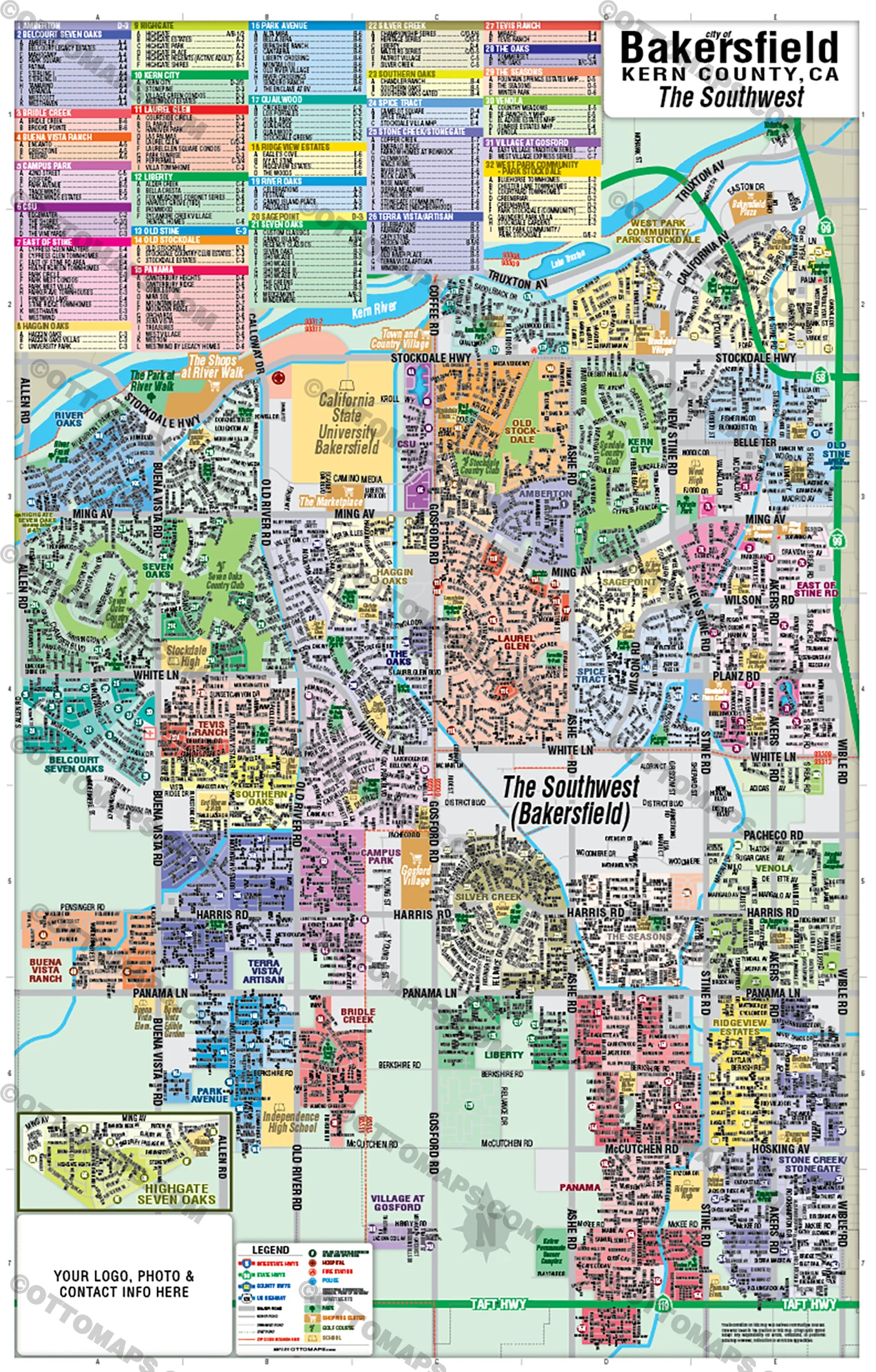 Bakersfield Map, The Southwest - Kern County, CA - FILES - PDF and AI Files, editable, vector, royalty free - Image 3