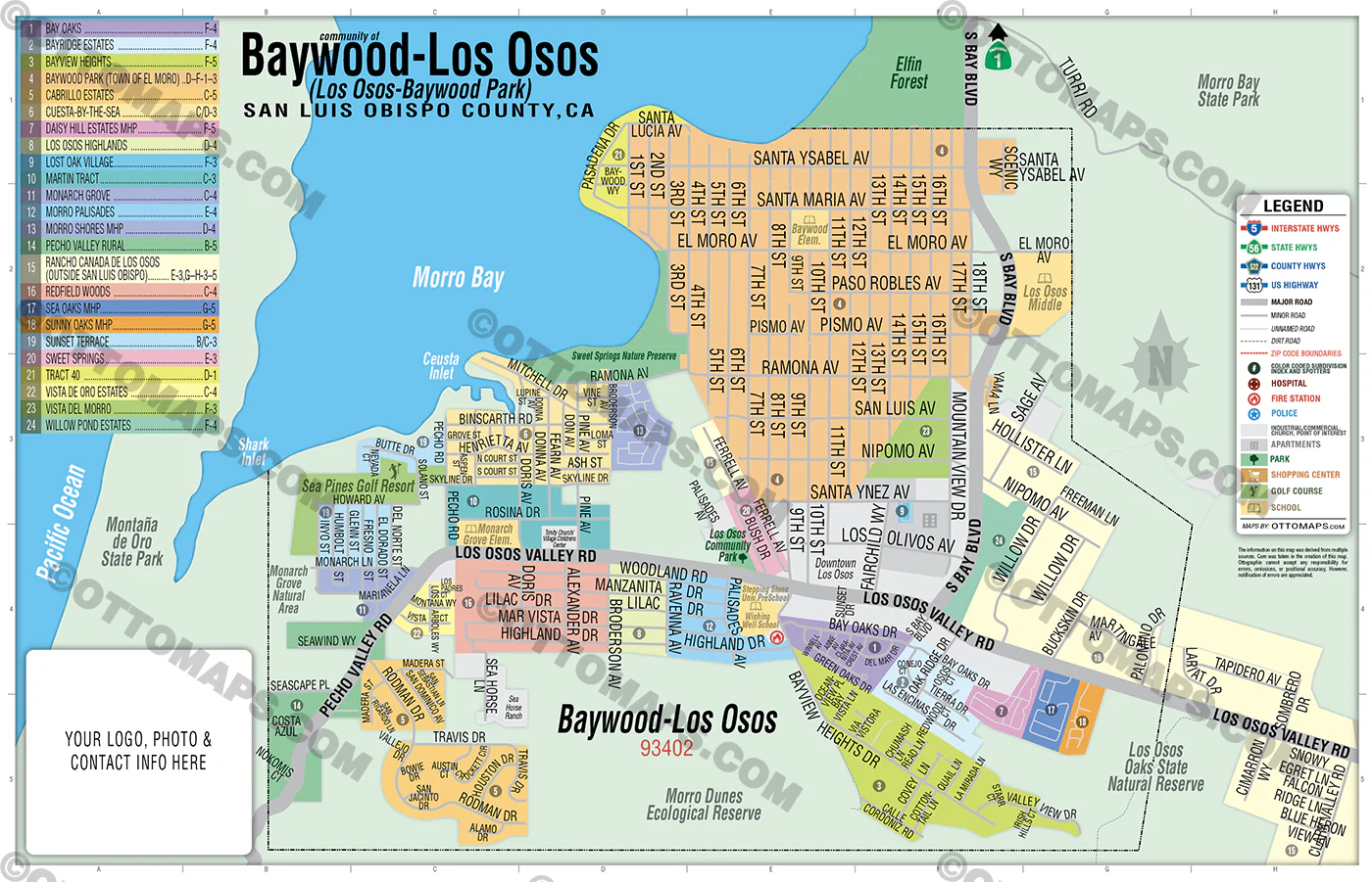 Baywood - Los Osos Map, San Luis Obispo County, CA - FILES - PDF and AI, editable, vector, royalty free