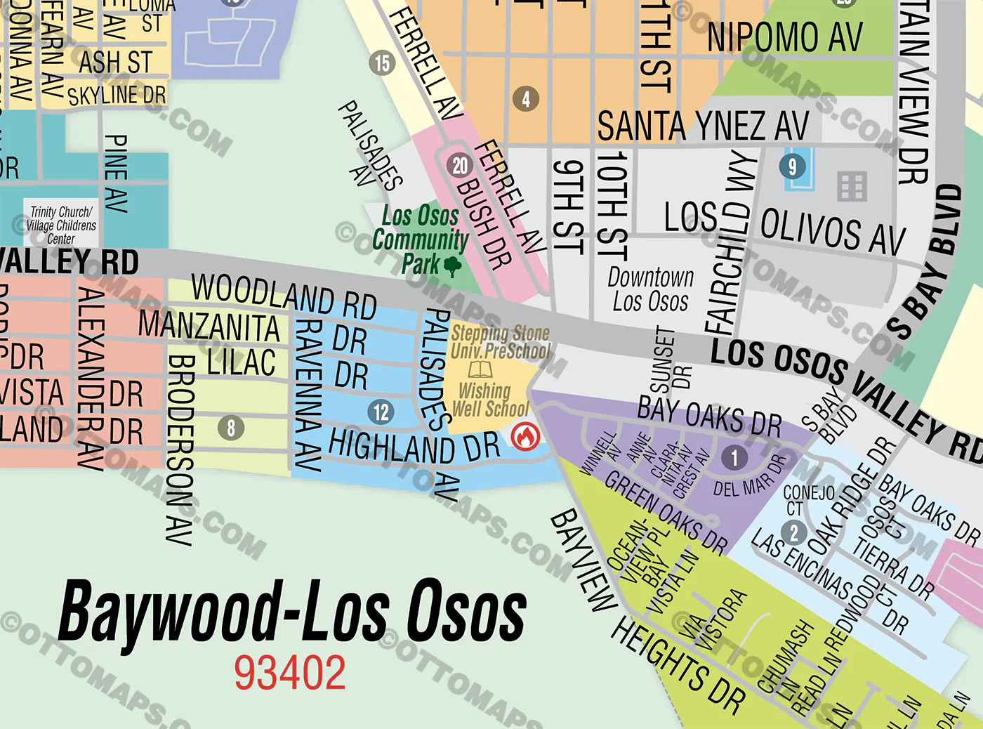 Baywood - Los Osos Map, San Luis Obispo County, CA - FILES - PDF and AI, editable, vector, royalty free - Image 2