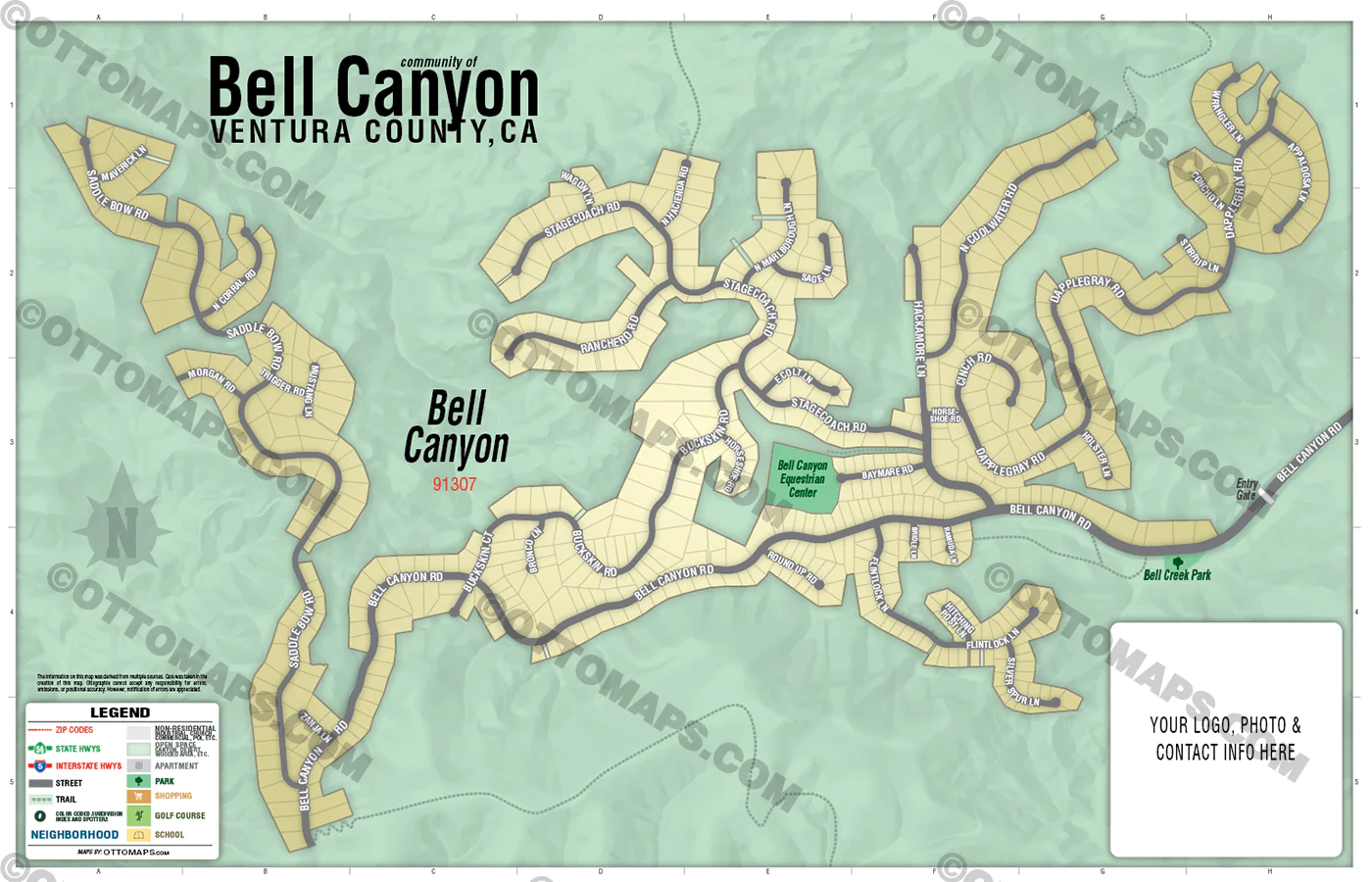 Bell Canyon Map, Ventura County, CA - FILES - PDF and AI Files, editable, vector, royalty free - Image 3