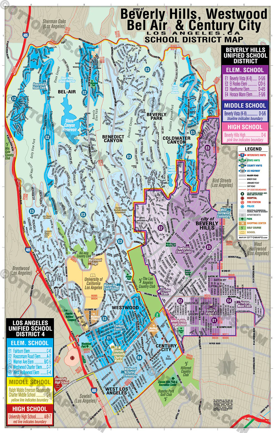Beverly Hills, Bel Air, Westwood, Century City Map - School District Map - FILES - PDF and AI, editable, vector, royalty free - Image 3