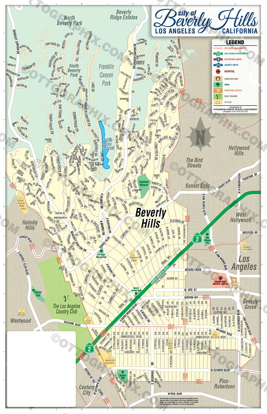 Beverly Hills Map, Los Angeles County, CA - FILES - PDF and AI, editable, vector, royalty free