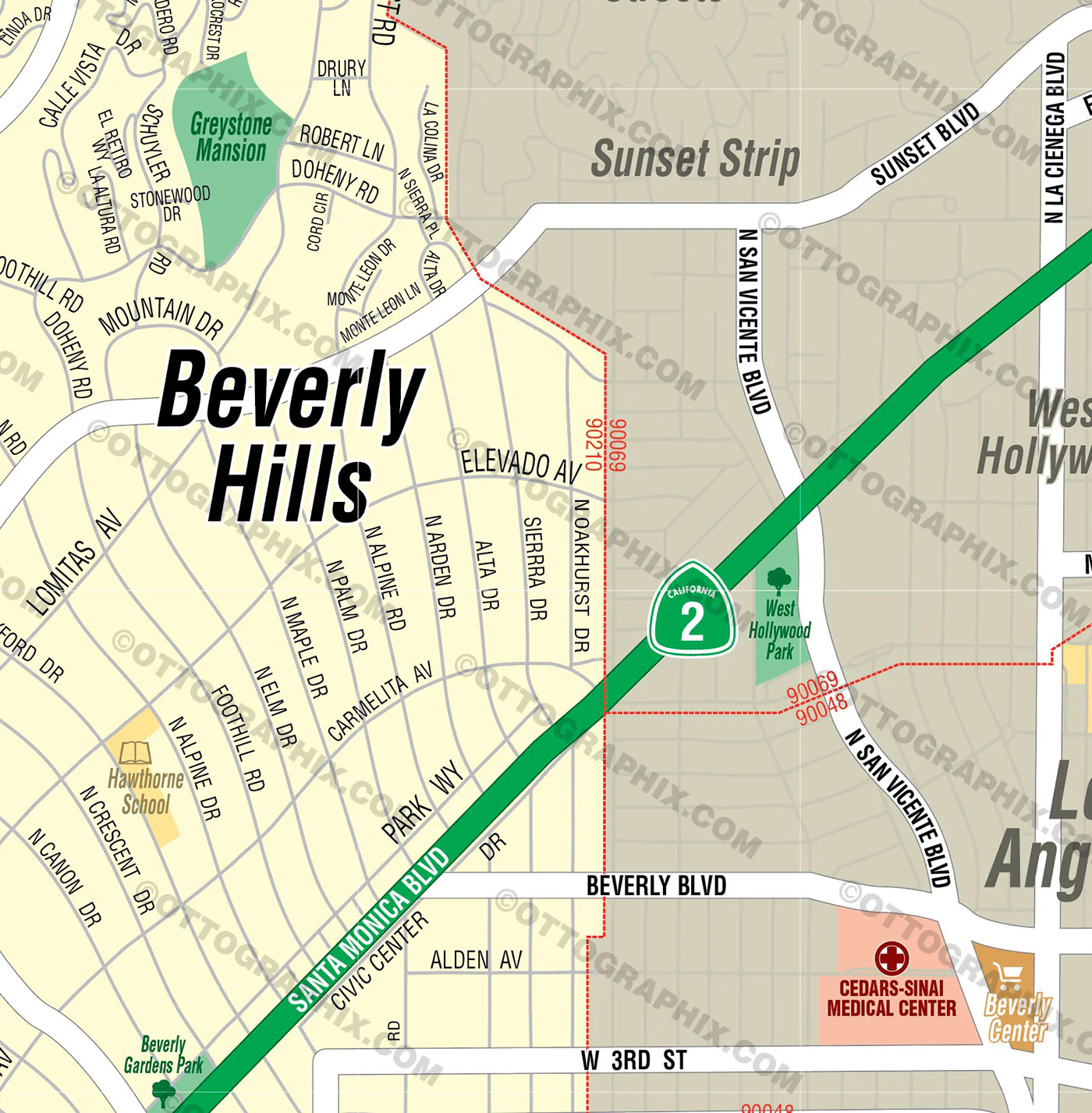 Beverly Hills Map, Los Angeles County, CA - FILES - PDF and AI, editable, vector, royalty free - Image 2