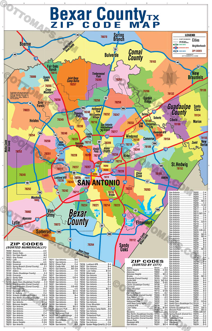 Bexar County Zip Code Map - FILES - PDF and AI Files, editable, vector, royalty free