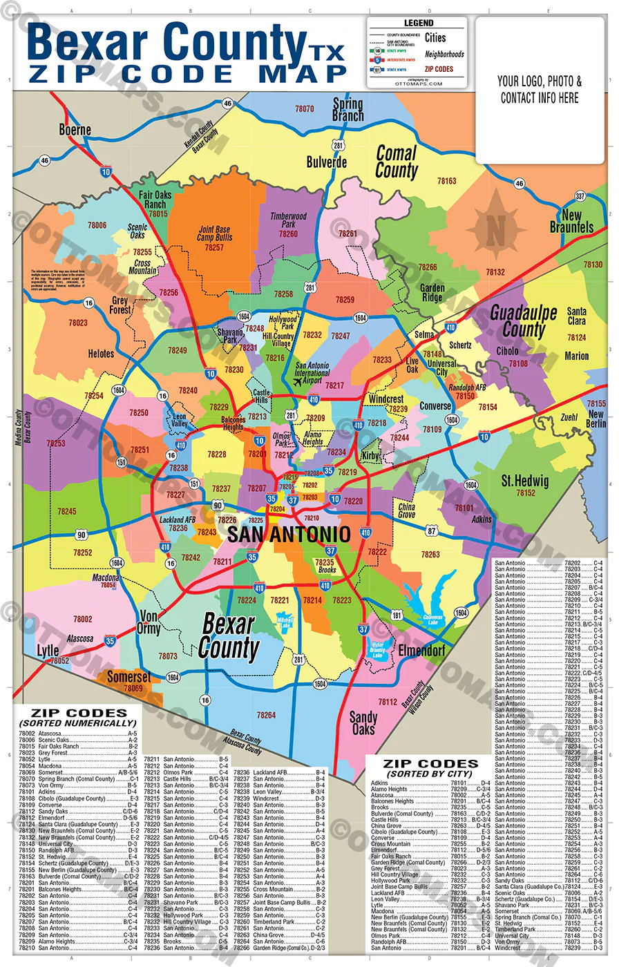 Bexar County Zip Code Map - FILES - PDF and AI Files, editable, vector, royalty free - Image 2