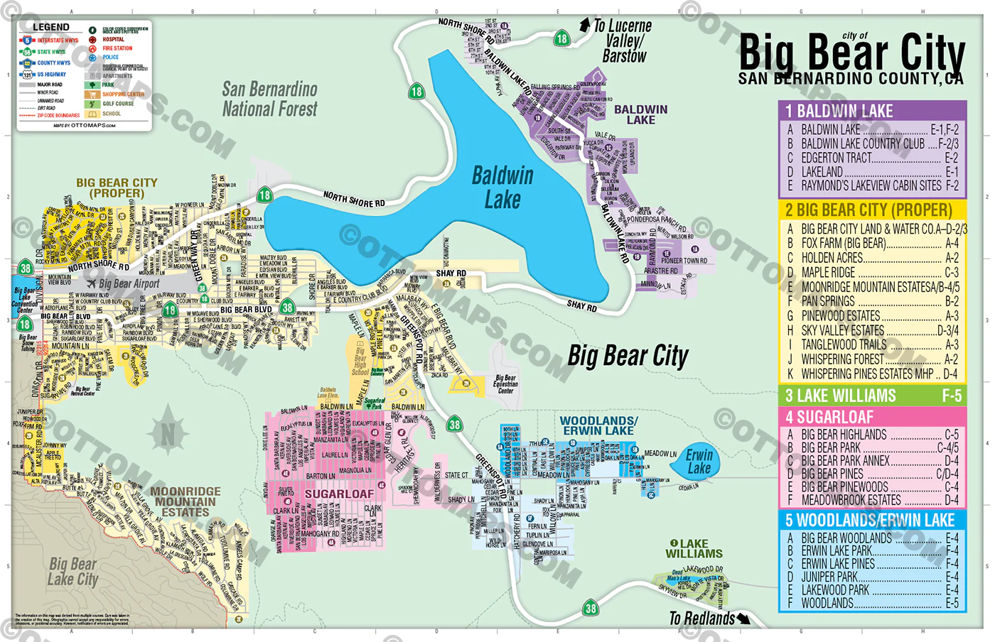 Big Bear City Map, San Bernardino County, CA - FILES - PDF and AI Files, editable, vector, royalty free