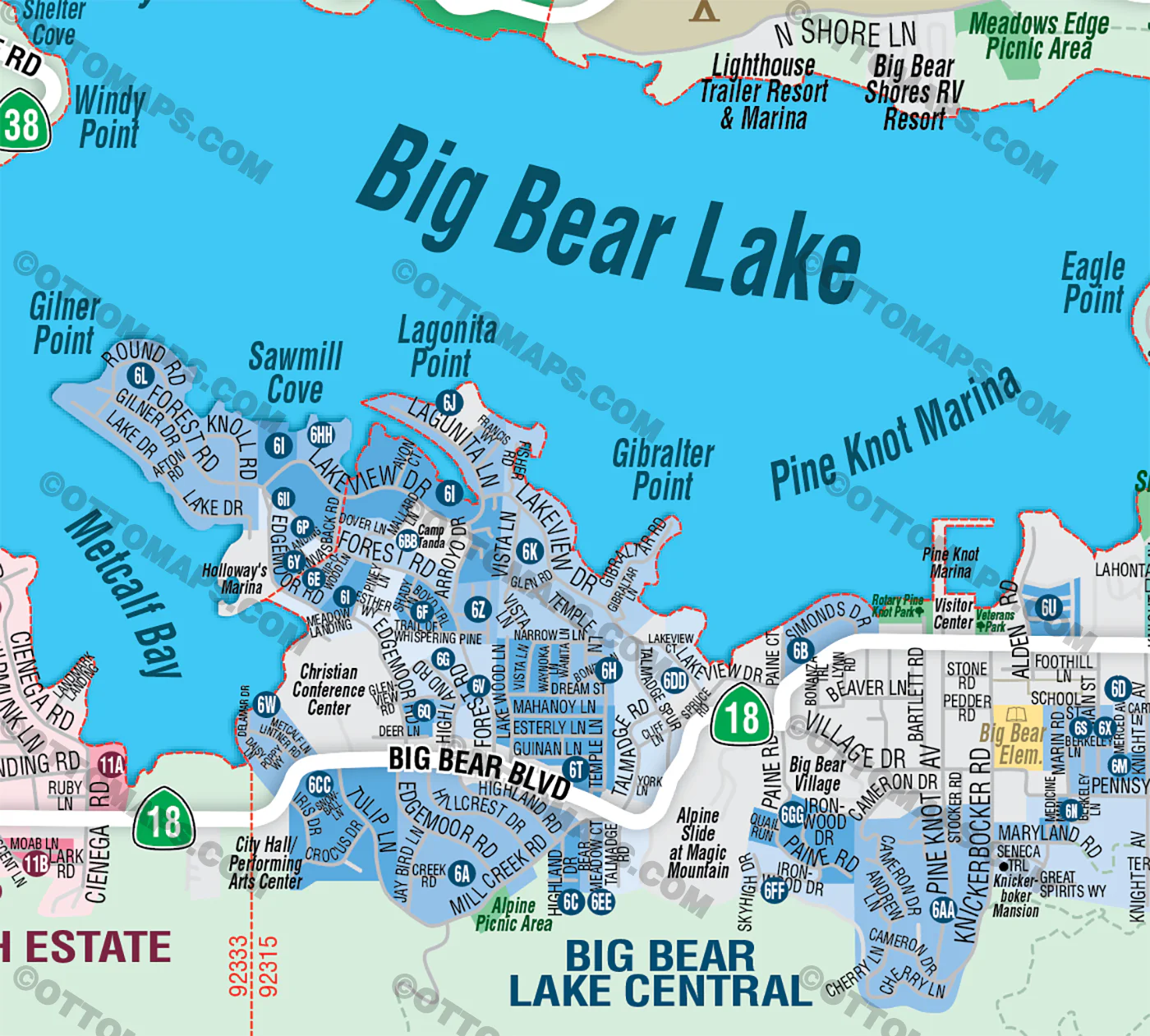 Big Bear Lake Map, San Bernardino County, CA - FILES - PDF and AI Files, editable, vector, royalty free - Image 2