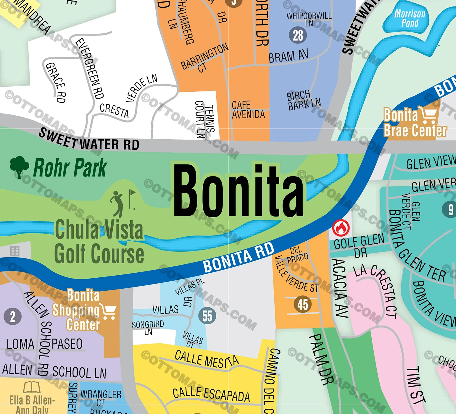 Bonita Map, San Diego County, CA - FILES - PDF and AI Files, editable, vector, royalty free - Image 2