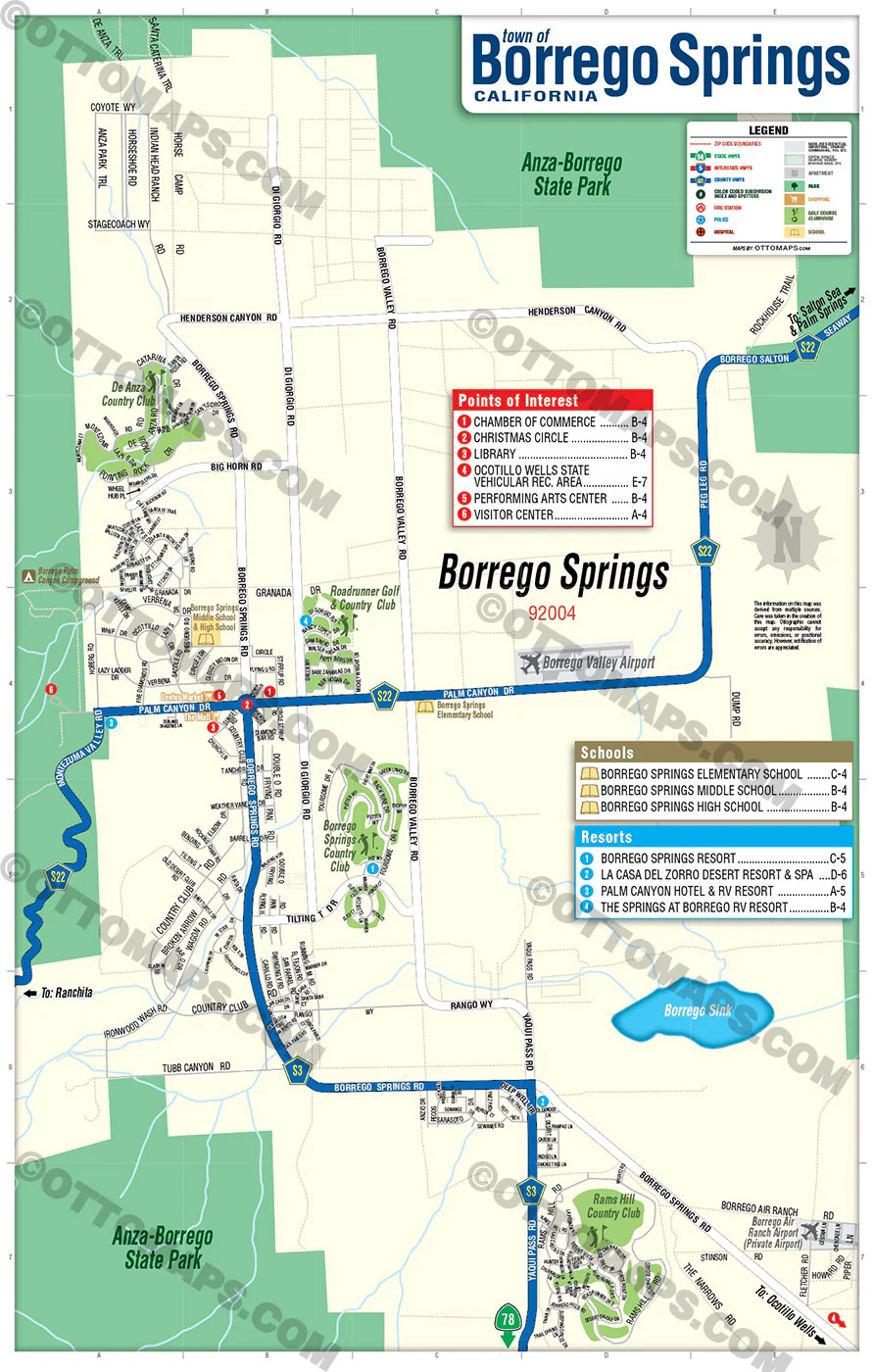 Borrego Springs Map, San Diego County, CA - FILES - PDF and AI, editable, vector, royalty free - Image 2