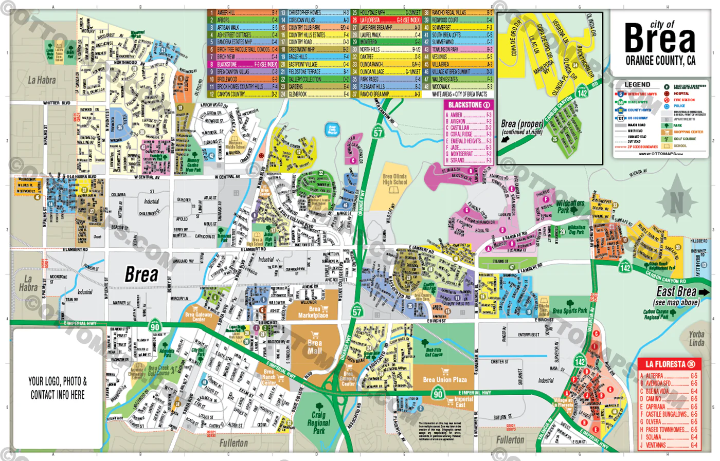 Brea Map, Orange County, CA - FILES - PDF and AI, editable, vector, royalty free - Image 2