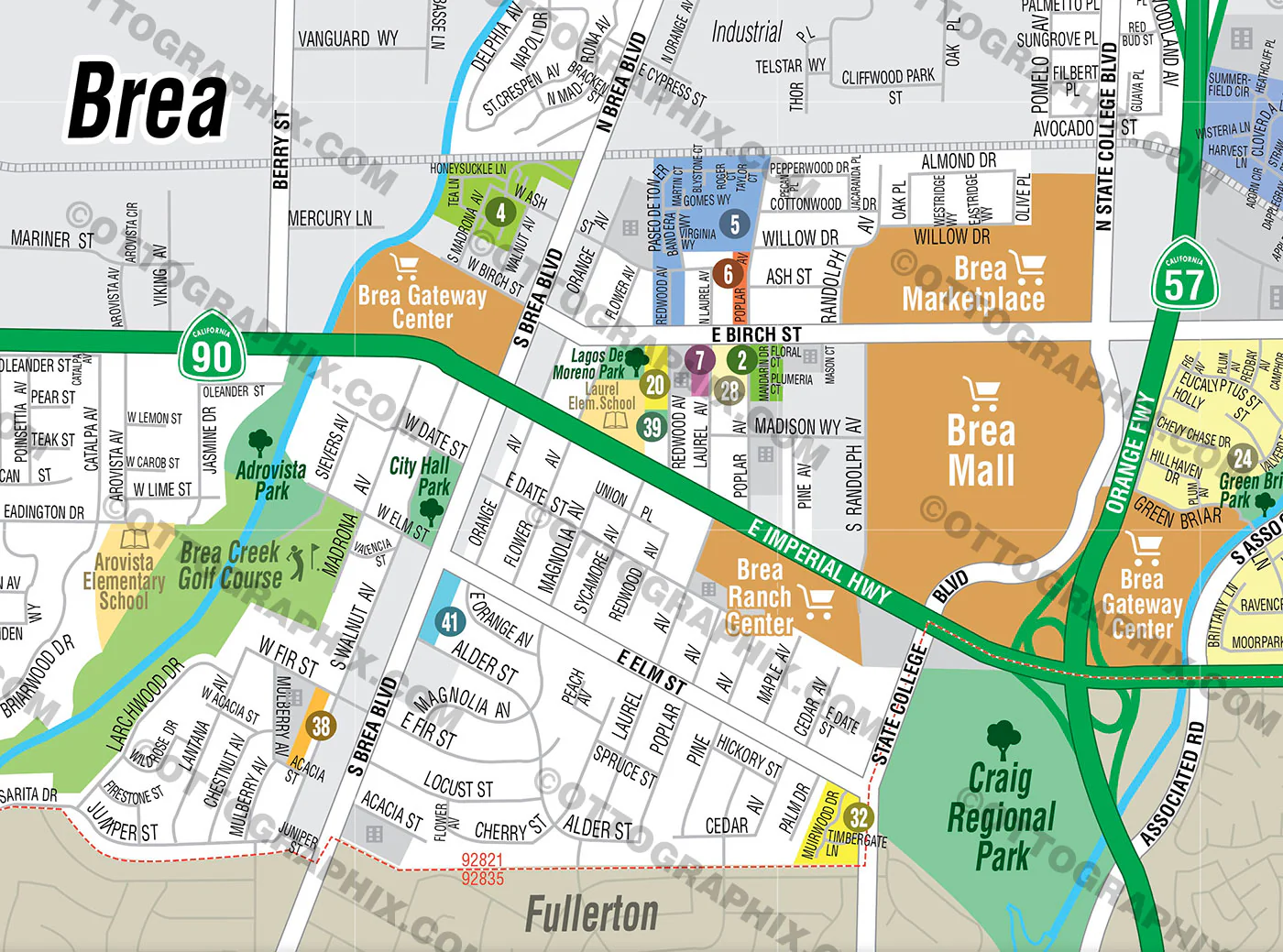 Brea Map, Orange County, CA - FILES - PDF and AI, editable, vector, royalty free - Image 3