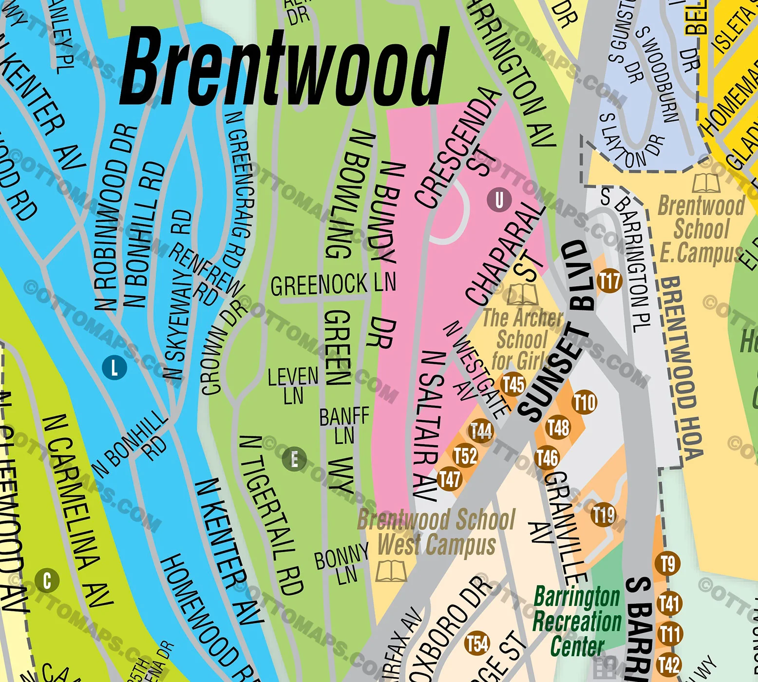Brentwood Map, Los Angeles County, CA - FILES - PDF and AI, editable, vector, royalty free - Image 2