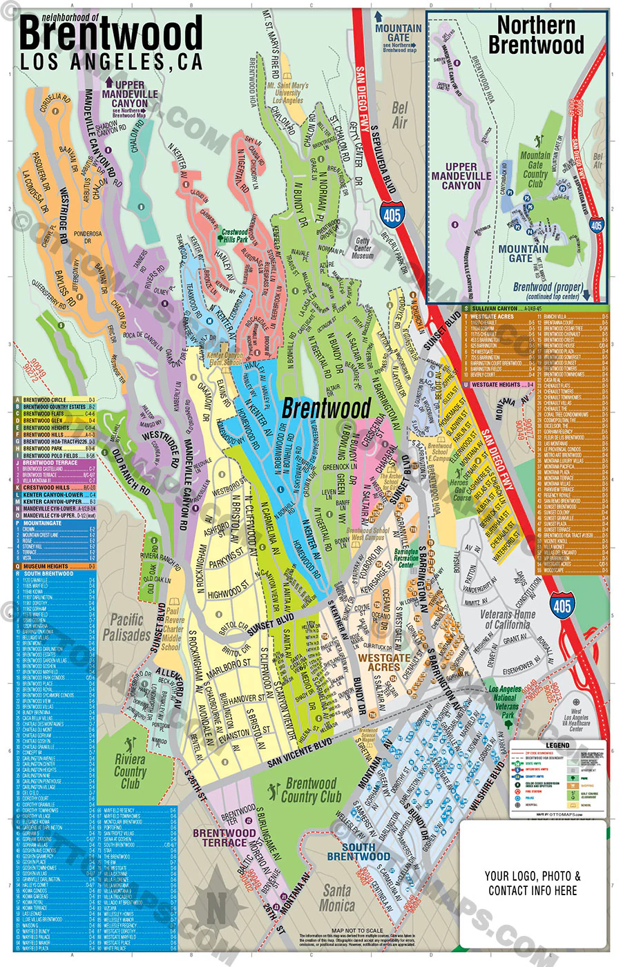 Brentwood Map, Los Angeles County, CA - FILES - PDF and AI, editable, vector, royalty free - Image 3