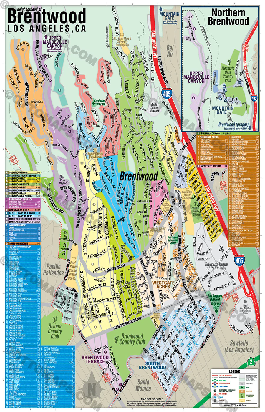 Brentwood Map, Los Angeles County, CA - POSTER PRINTS - Image 2