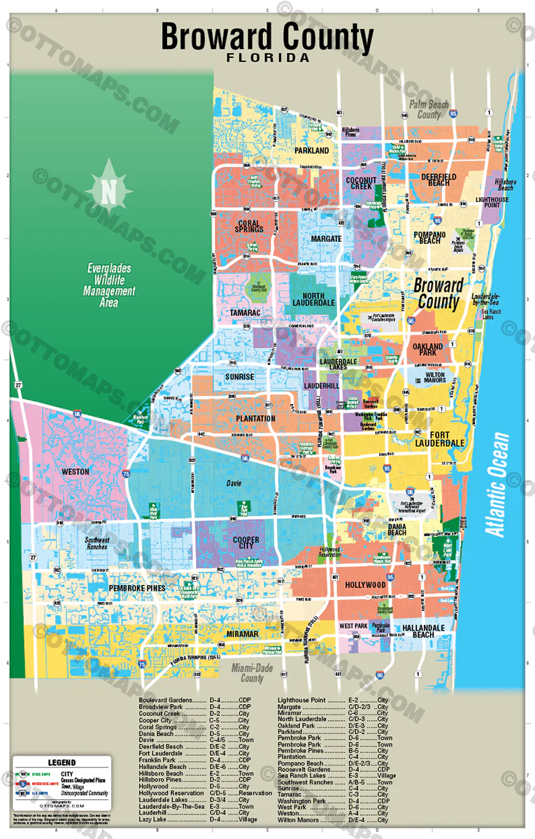 Broward County Map - POSTER PRINTS - Image 2