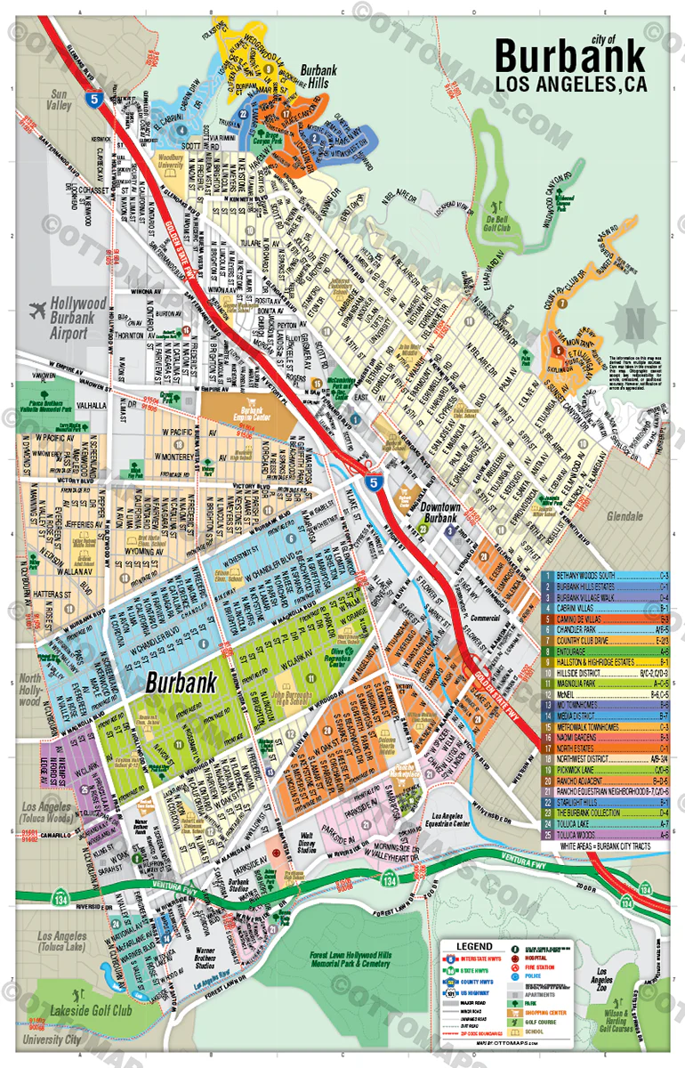 Burbank Map, Los Angeles County, CA - FILES - PDF and AI, editable, vector, royalty free