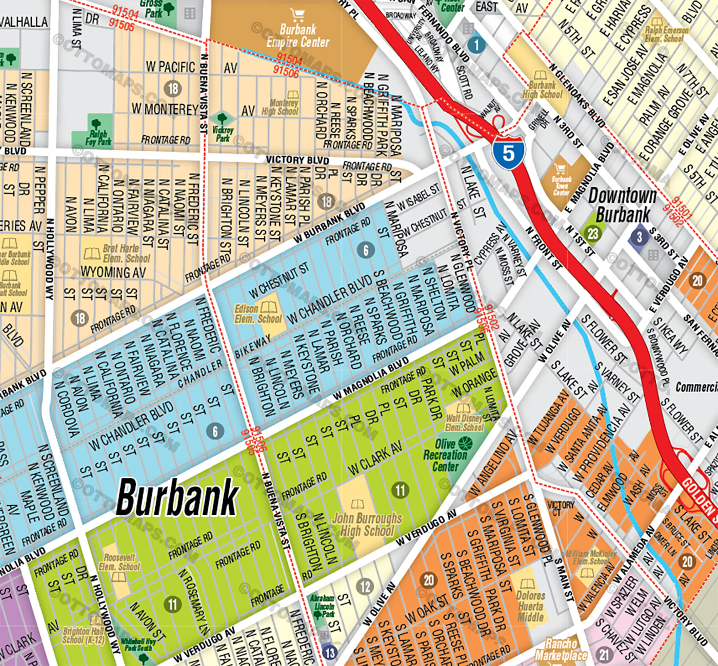 Burbank Map, Los Angeles County, CA - FILES - PDF and AI, editable, vector, royalty free - Image 2