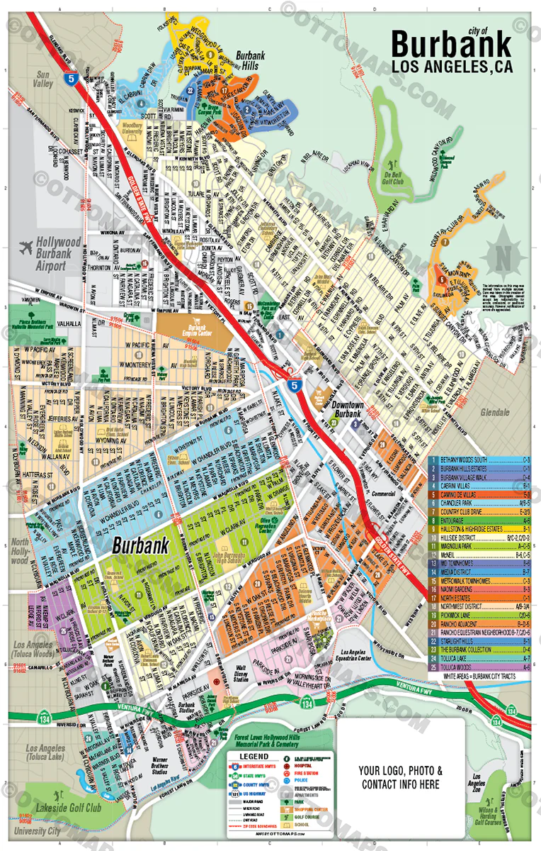 Burbank Map, Los Angeles County, CA - FILES - PDF and AI, editable, vector, royalty free - Image 3