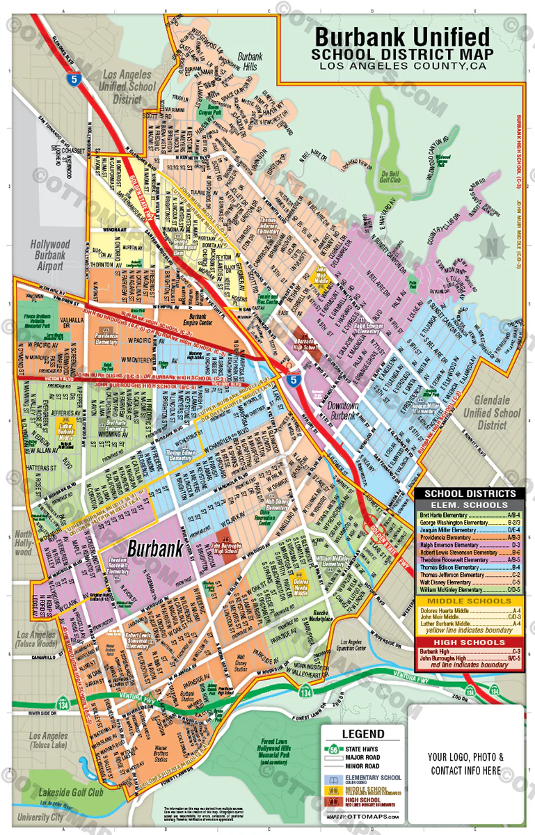 Burbank Unified School District Map, Los Angeles County, CA - FILES - PDF and AI, editable, vector, royalty free - Image 3