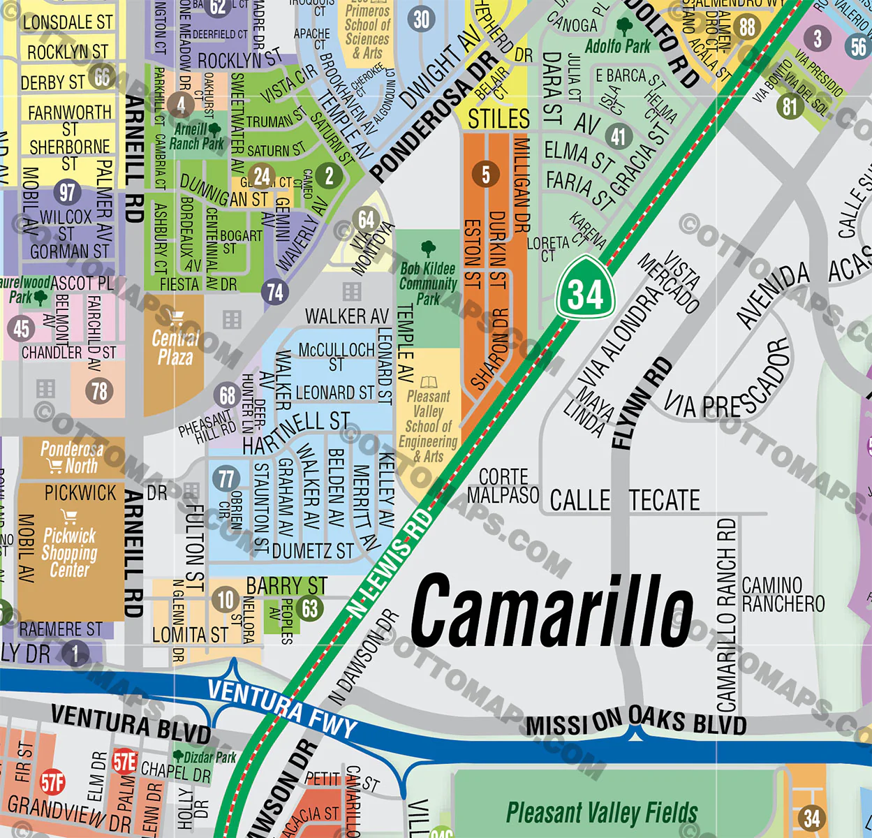Camarillo Map, Ventura County, CA - FILES - PDF and AI Files, editable, vector, royalty free - Image 2
