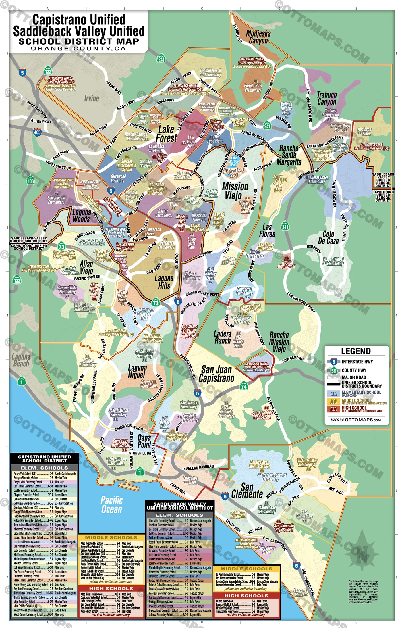 Capistrano Unified and Saddleback Unified School District Map - Orange County, CA - FILES - PDF and AI, editable, vector, royalty free - Image 3