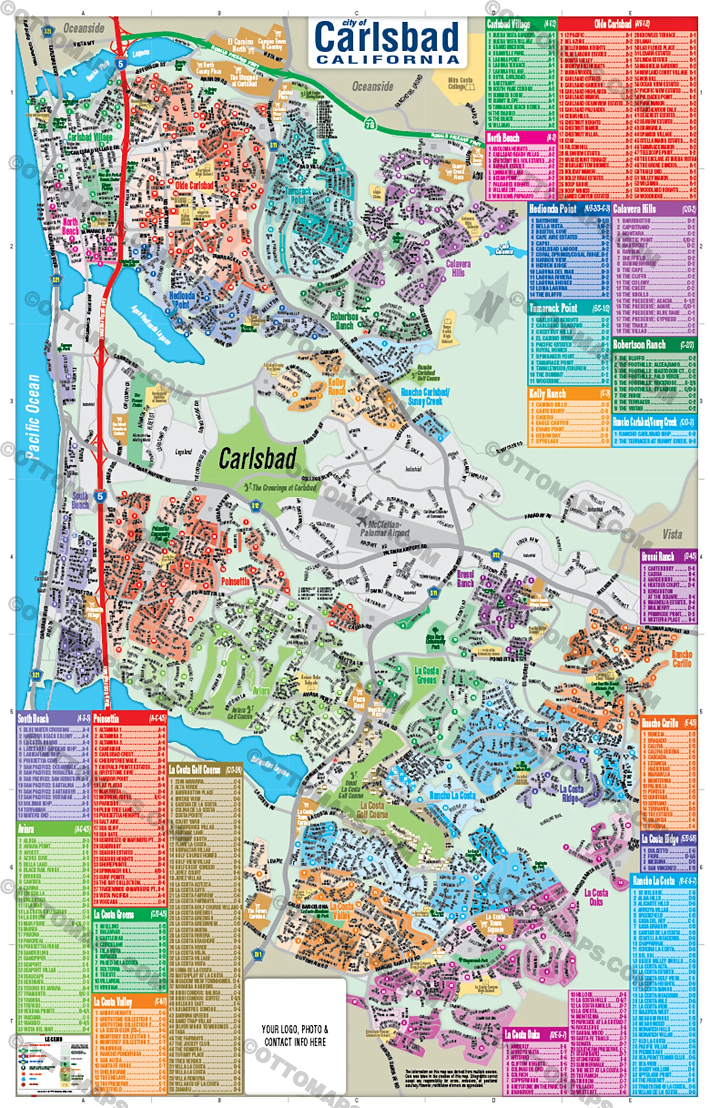 Carlsbad Map, San Diego County, CA - FILES - PDF and AI, editable, vector, royalty free