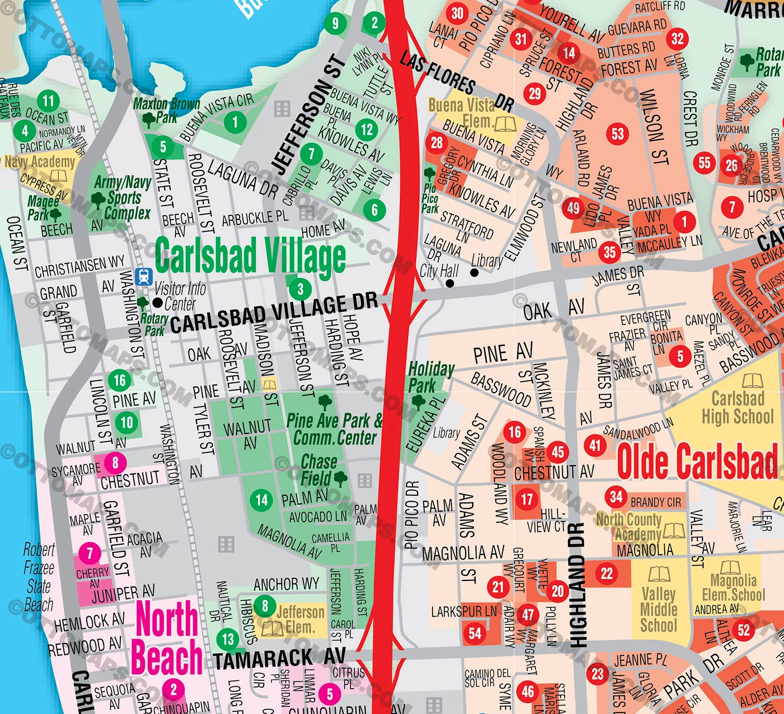 Carlsbad Map, San Diego County, CA - FILES - PDF and AI, editable, vector, royalty free - Image 2