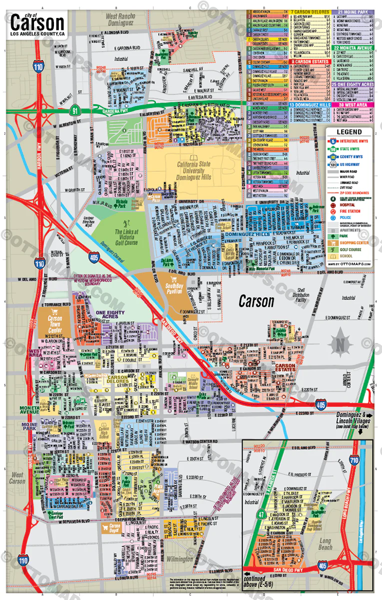 Carson Map, Los Angeles County, CA -  POSTER PRINTS - Image 2