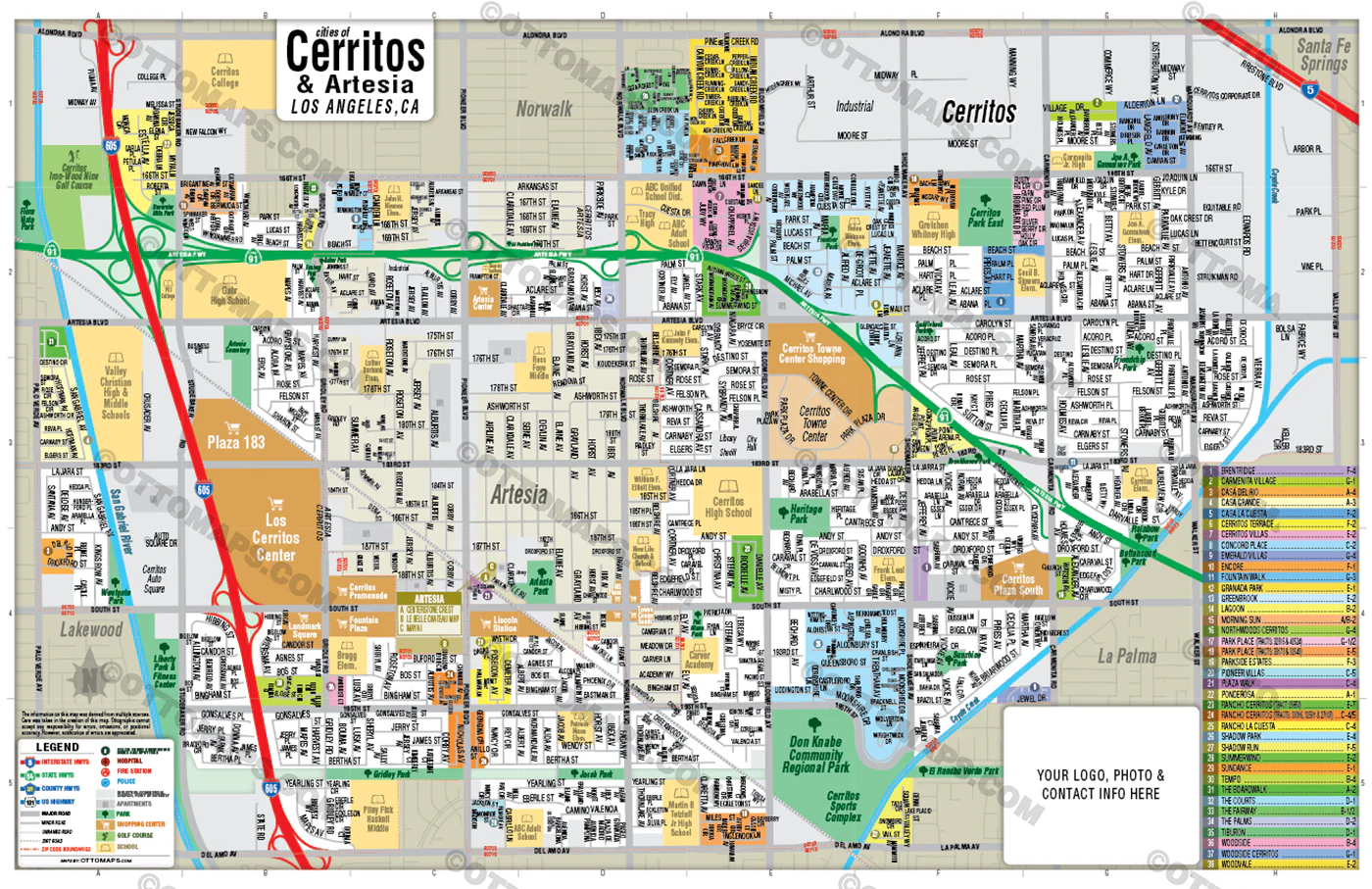 Cerritos Map with Artesia, Los Angeles County, CA - FILES - PDF and Adobe Illustrator