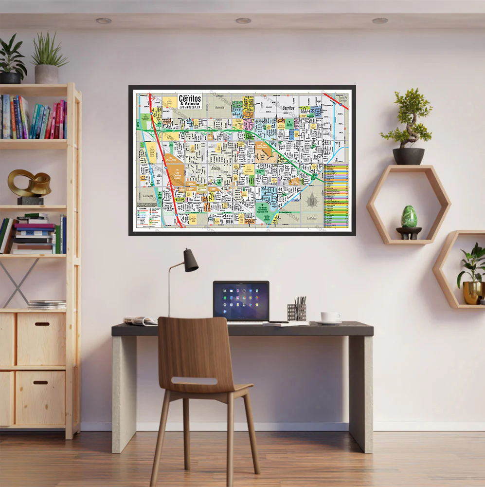 Cerritos Map with Artesia, Los Angeles County, CA - POSTER PRINTS - Image 3