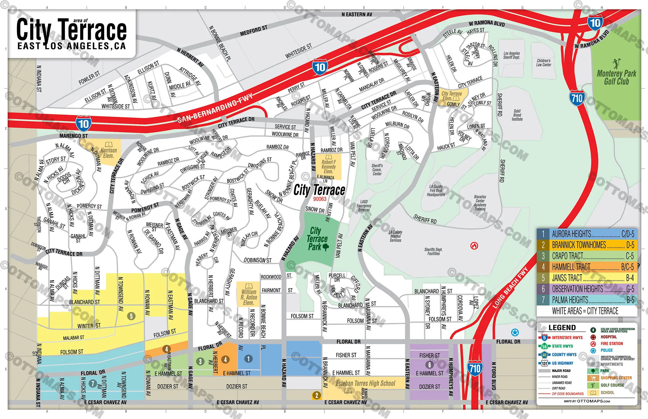 City Terrace Map, East LA, Los Angeles County, CA - FILES - PDF and AI, editable, vector, royalty free - Image 3