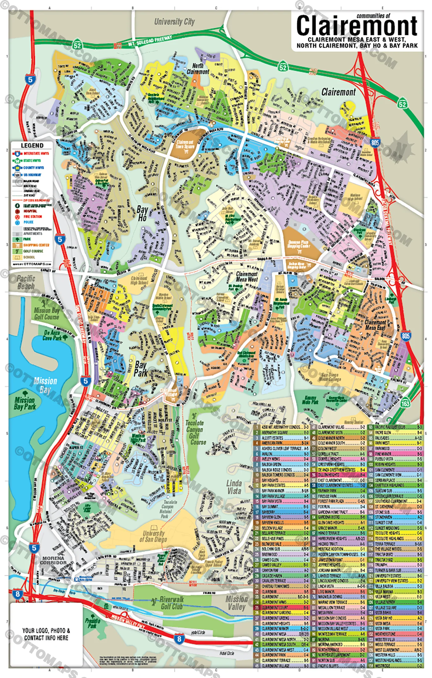 Clairemont Map, San Diego County, CA - FILES - PDF and AI, editable, vector, royalty free - Image 2