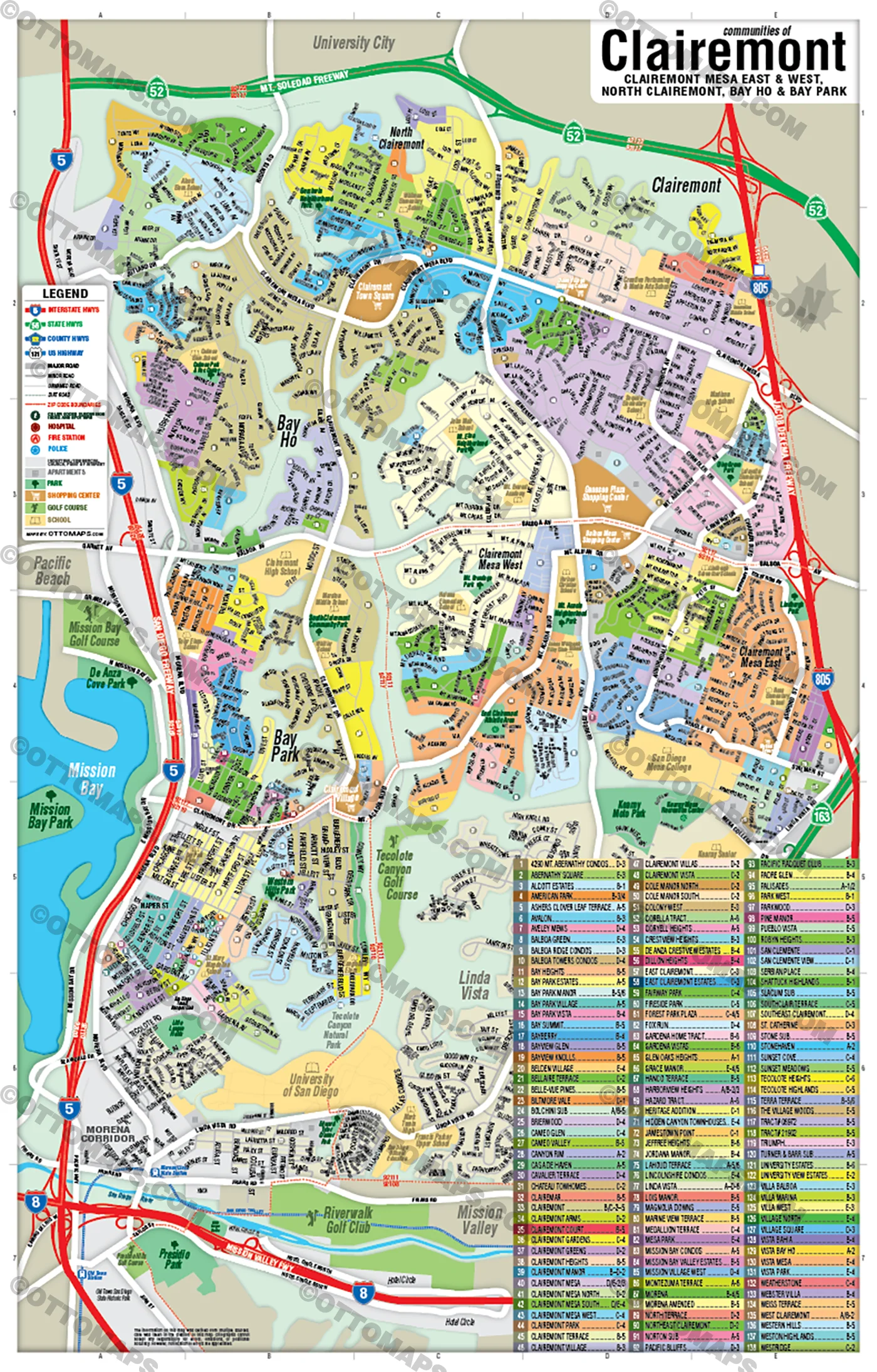Clairemont Map, San Diego County, CA - POSTER PRINTS - Image 2